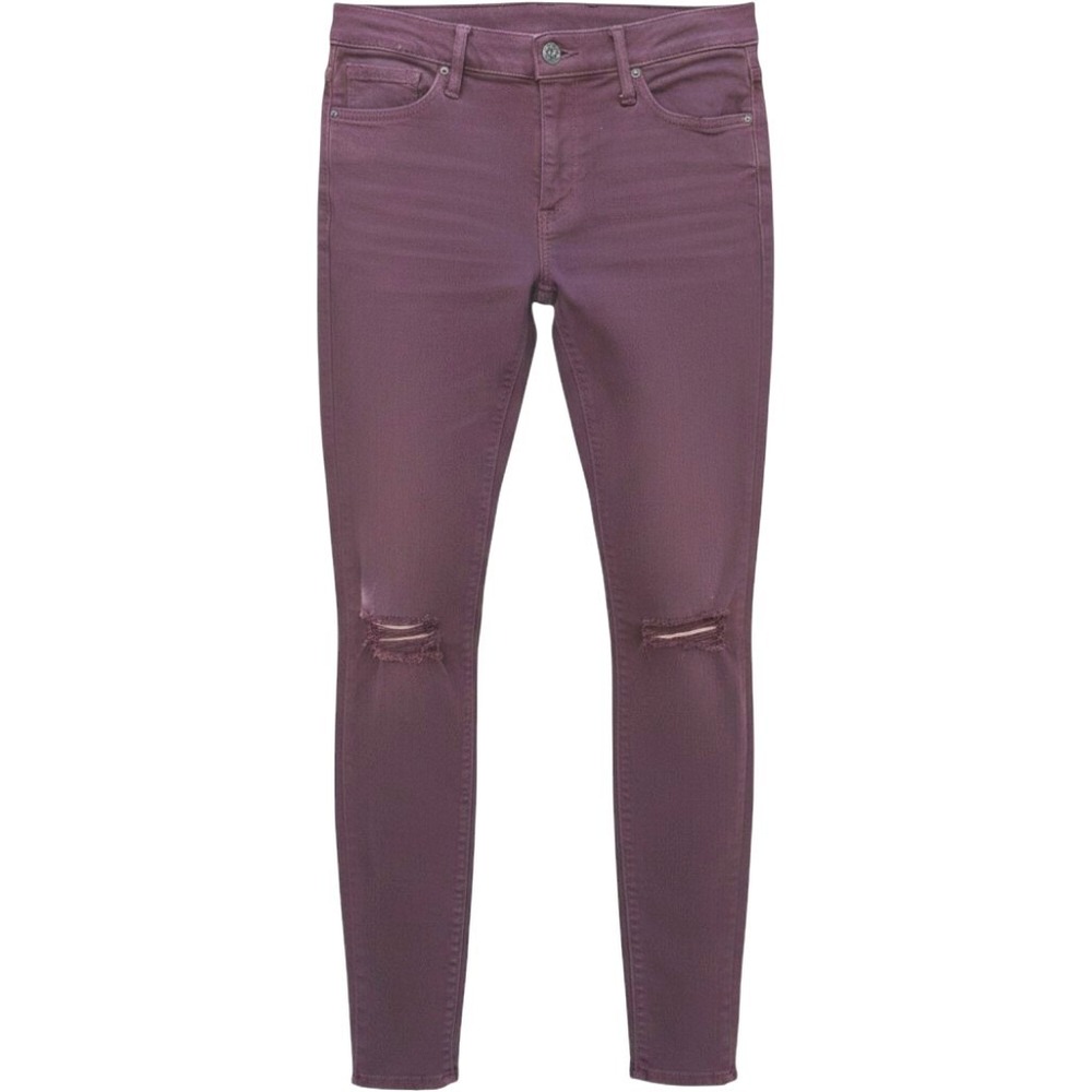 Black Orchid Los Angeles Skinny Jeans Burgundy Distressed Knee Raw Hem Womens 25